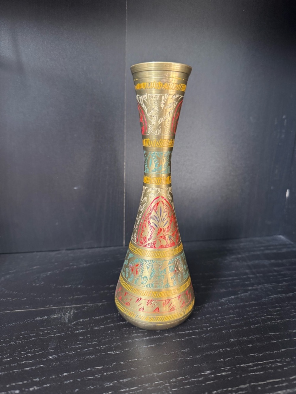 Vintage etched brass vase India